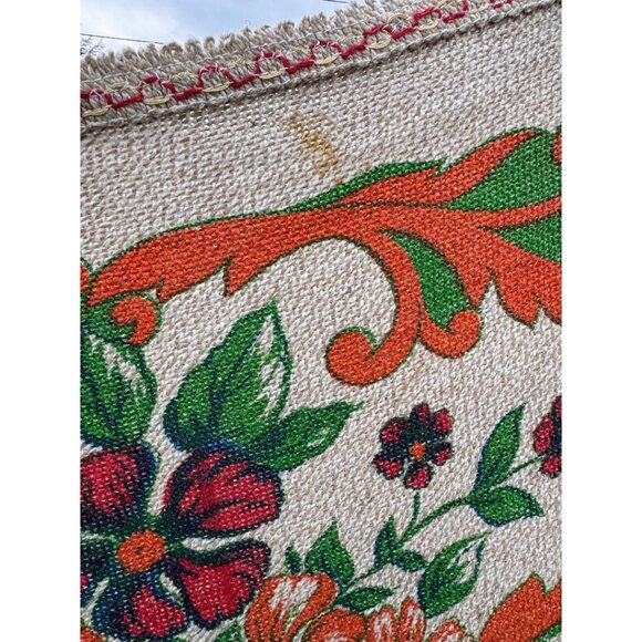 Tablecloth Burlap 46 x 33 Floral Vintage - Picture 4 of 7